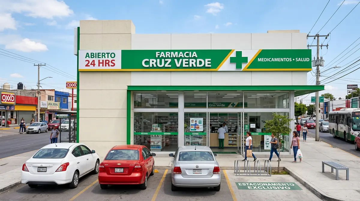Fachada de una Farmacia Cruz Verde en México