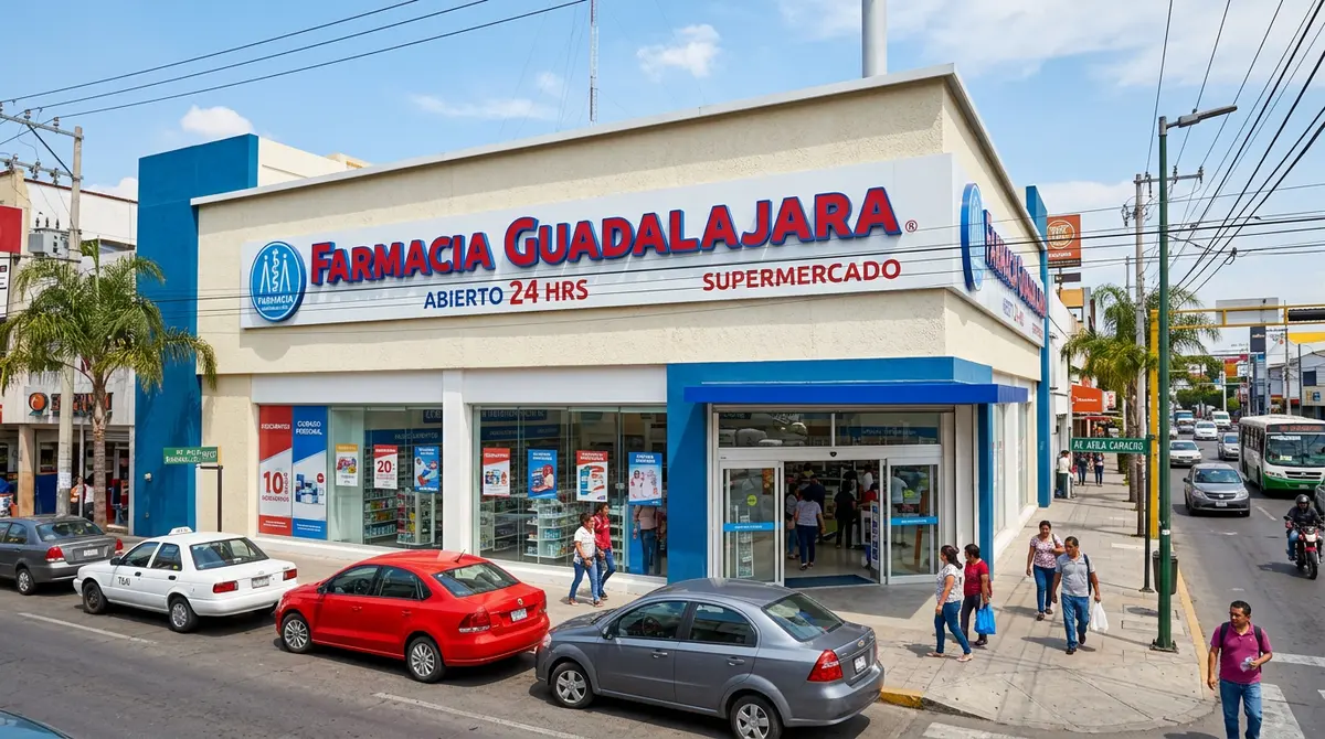 Fachada de una sucursal de Farmacia Guadalajara en México