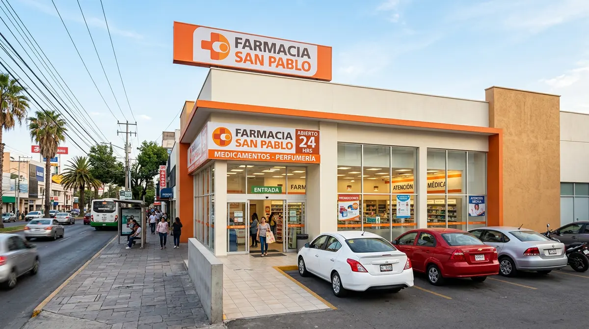 Fachada de una Farmacia San Pablo en México